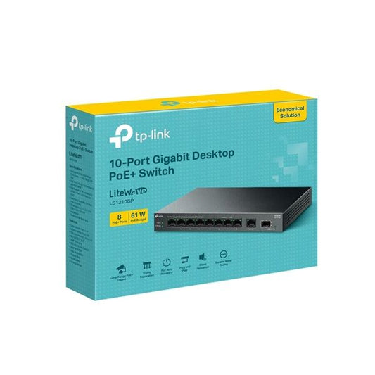 TP-LINK PoE Switch 10x1000Mbps (8xPOE+) Fémházas Asztali, LS1210GP