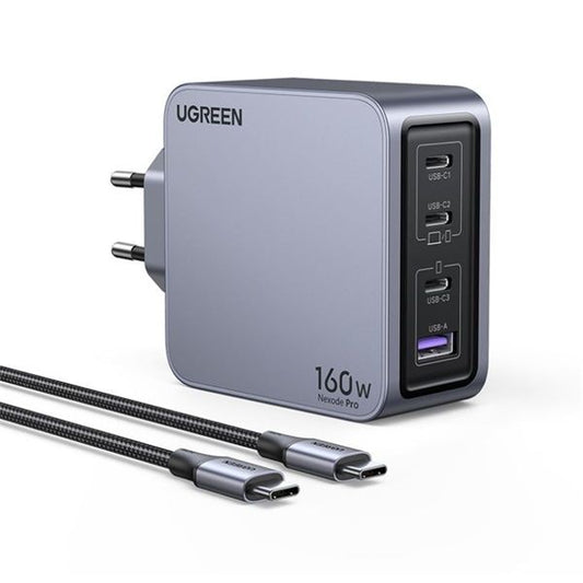 UGREEN Nexode Pro hálózati töltő, 4 Port, 160W, GaN, 3x USB-C, 1x USB-A, szürke