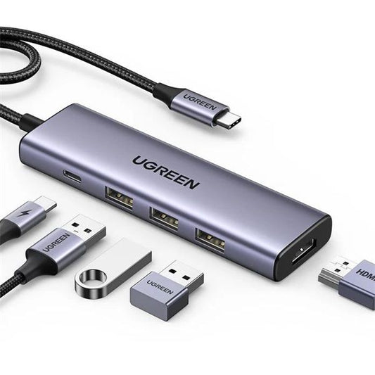 UGREEN Dokkoló állomás 5 az 1-ben, 4K@30Hz, USB HUB, HDMI 1.4, 3x USB-A 3.0, USB-C, 100W, szürke
