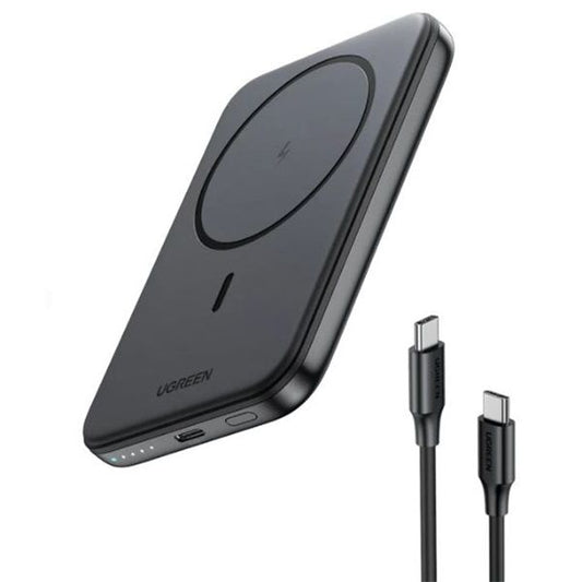 UGREEN Power Bank hordozható töltő, mágneses, vezeték nélküli töltés, 10000mAh, 15W vezeték nélkül, 20W kábellel, szürke